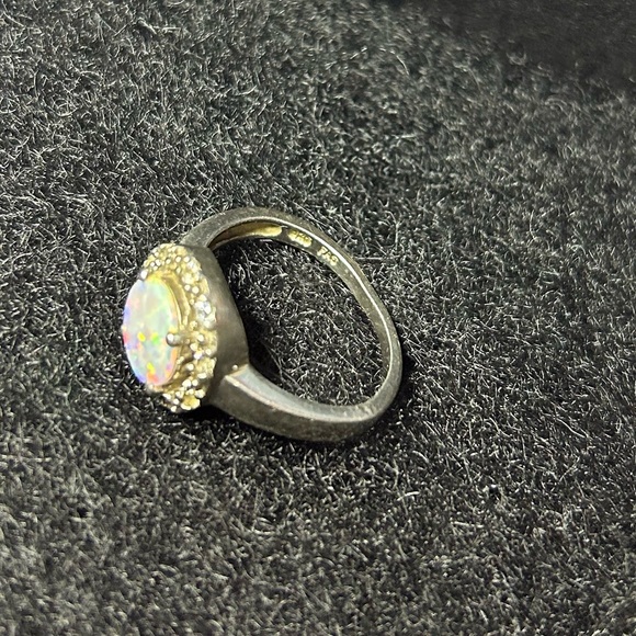 Vintage Style Opal Ring Sterling Silver Size US 7 Simulated Stone Bent Shape - Picture 3 of 6